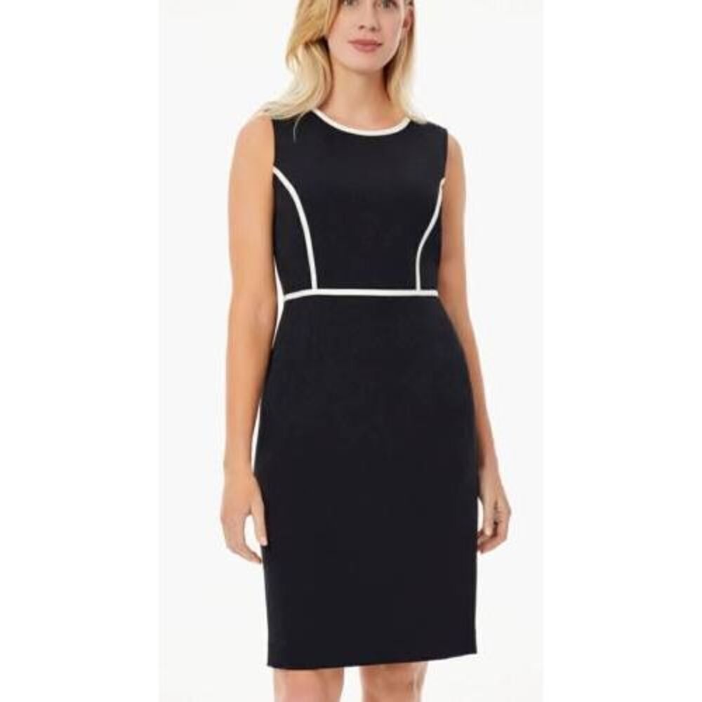 Kasper Ladies Size 10P Black/Vanilla Ice Julia Piped Sheath Sleeveless Dress